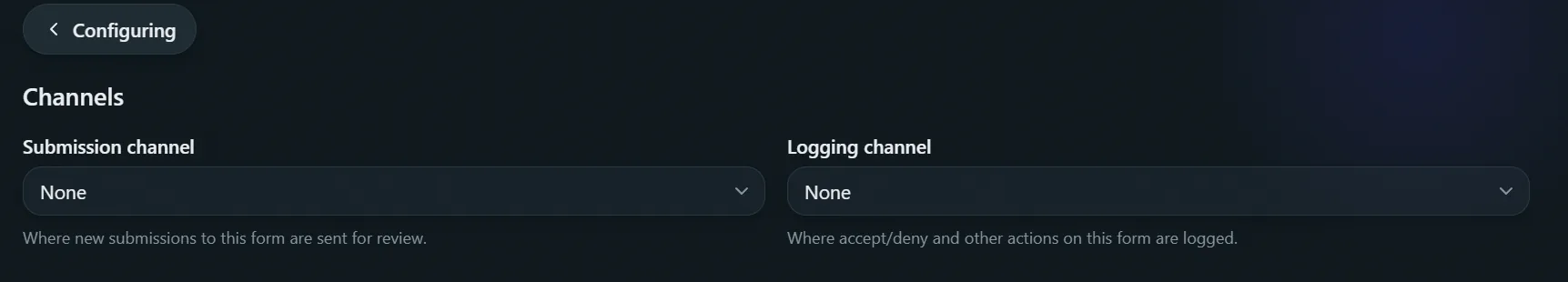 Application category settings, Channels tab