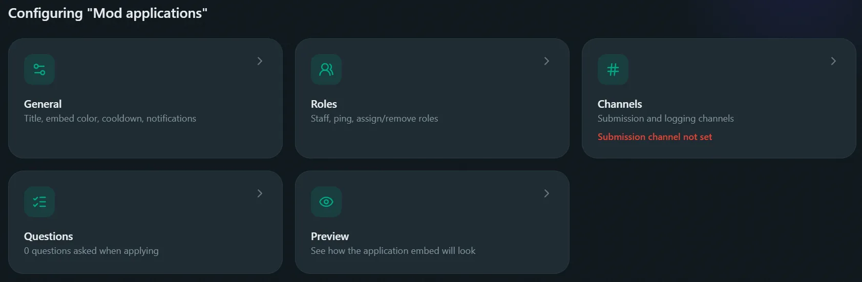 Application category settings page in the Better Tickets dashboard showing its tabs