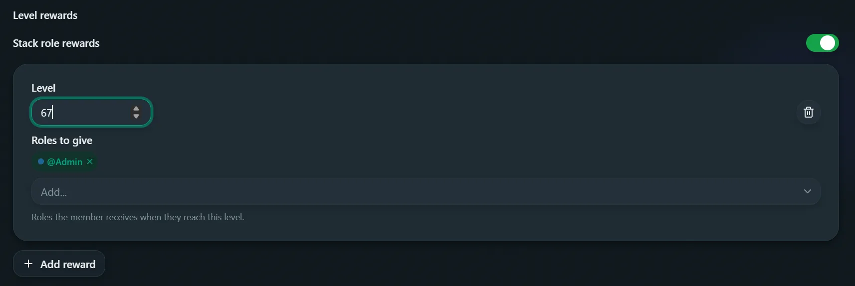 Leveling config, Rewards tab