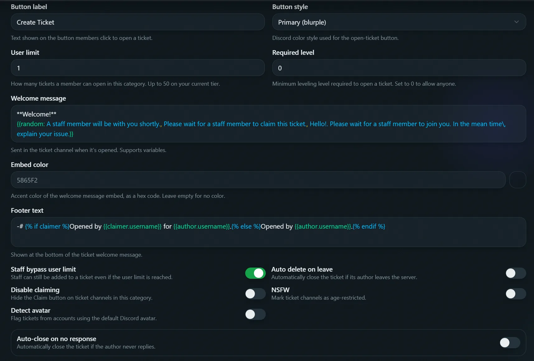 Ticket category settings, General tab