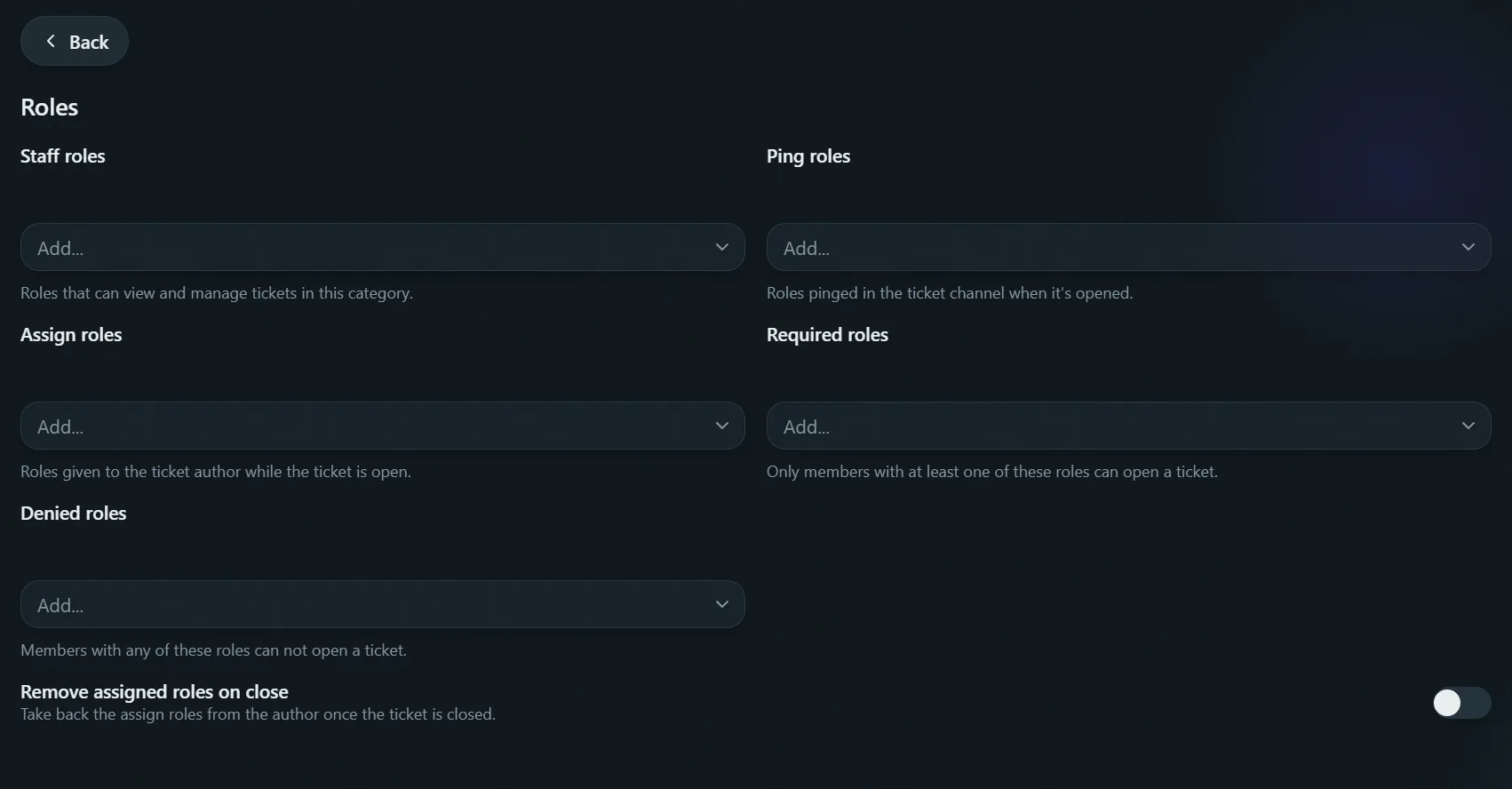 Ticket category settings, Roles tab